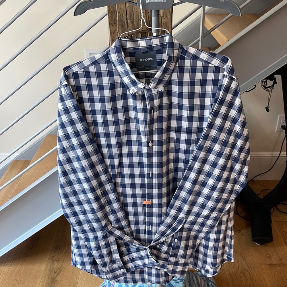 Bonobos Button Down Shirt. Slim Fit. XXL. Blue Check.